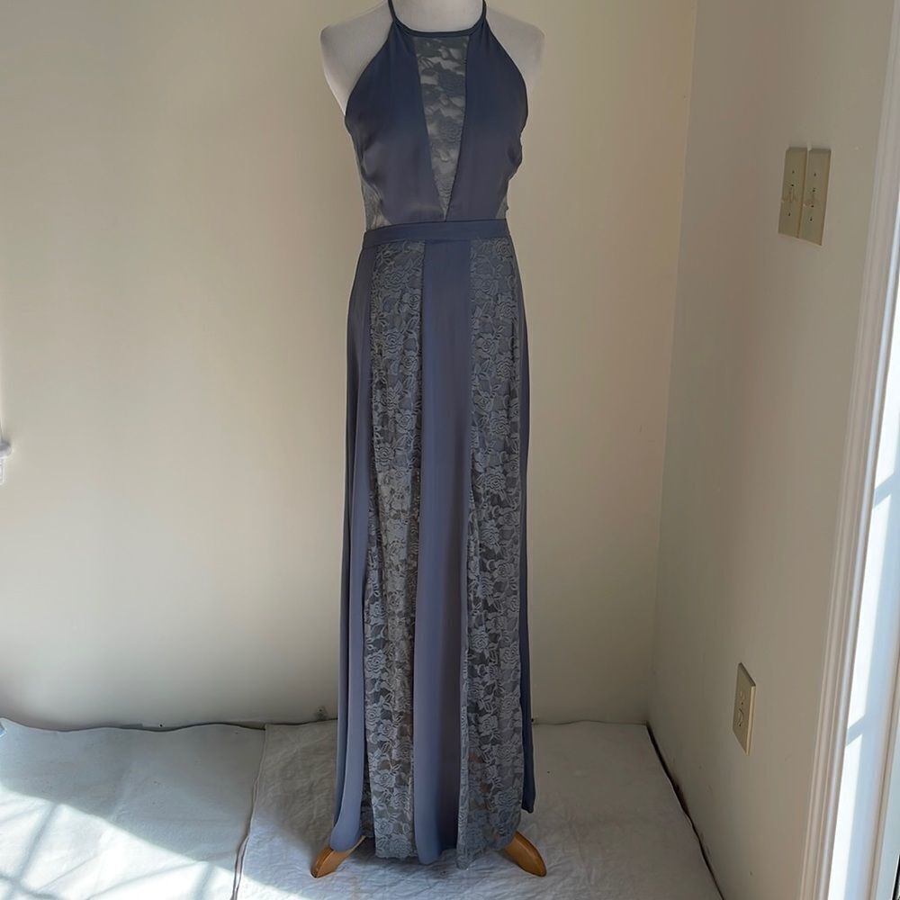 Maxi grey and lacy open back dress by love culture size Small